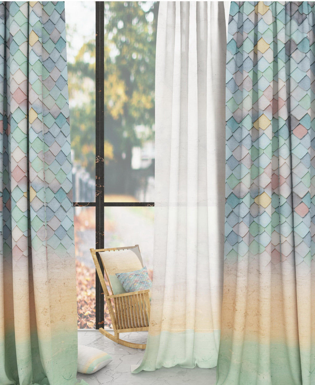 Aspronisi Green Yellow Curtains