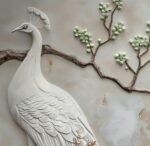 Ivory 3D Peacock Serenity Mural - Image 2