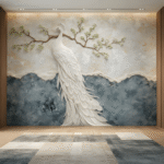 Ivory 3D Peacock Serenity Mural